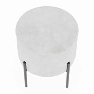 Abel – Pouf rond en tissu chenille blanc pieds en métal