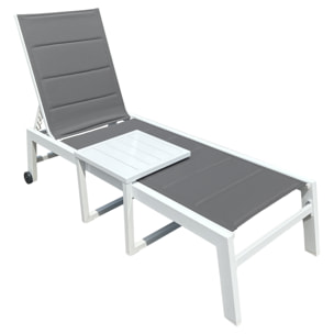 Set bain de soleil et table d'appoint BARBADOS en textilène gris - aluminium blanc