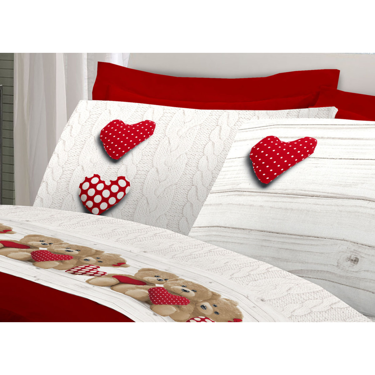 Completo Lenzuola 100% Cotone New Orsetti Rosso
