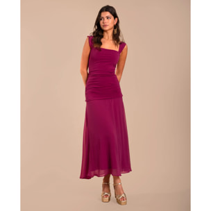 Vestido midi de tirantes con escote palabra de honor