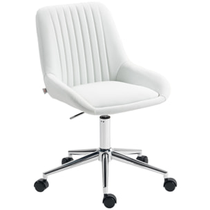 Chaise de bureau design dossier à surpiqûres verticales piètement acier chromé PU blanc