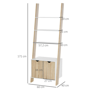 HOMCOM Estantería en Forma de Escalera de Madera con 3 Estantes y 1 Armario de Almacenaje Librería de Estilo Nórdico Moderno 60x40x171 cm Roble y Blanco