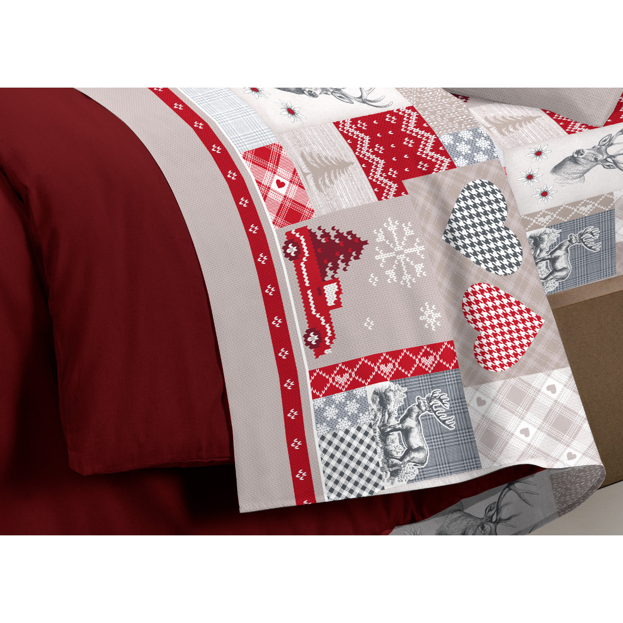 Completo Lenzuola in 100% Cotone Made In Italy Alpi Rosso