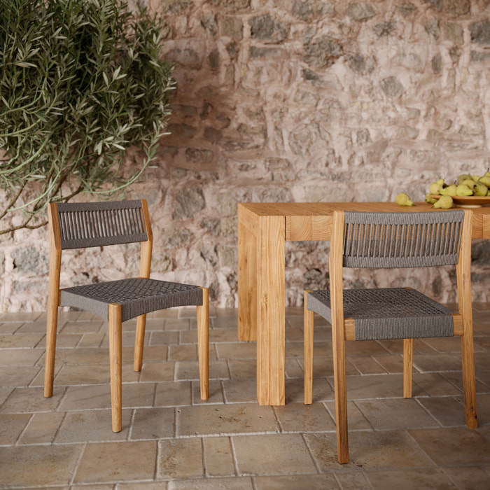 Lot de 2 chaises de jardin en bois de teck recyclé et tissage en corde - Nusa
