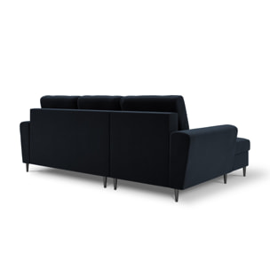 Canapé d'angle gauche convertible avec coffre de rangement "Kyoto" 4 places en velours bleu foncé