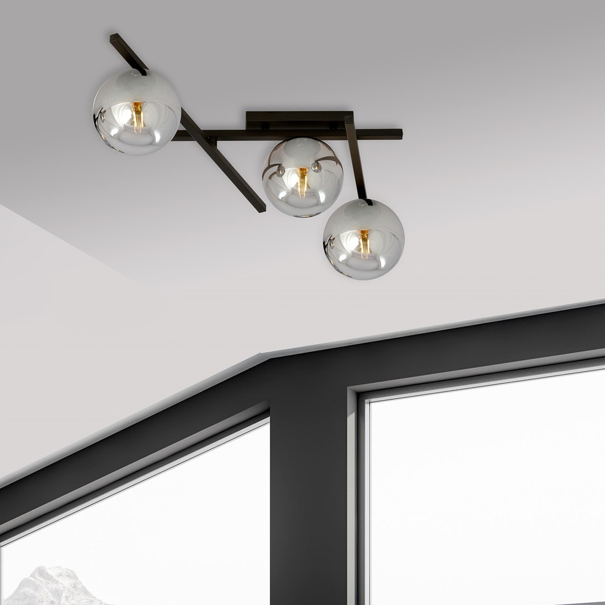 Lampada a sospensione Smart in acciaio nero con diffusori in vetro grafite