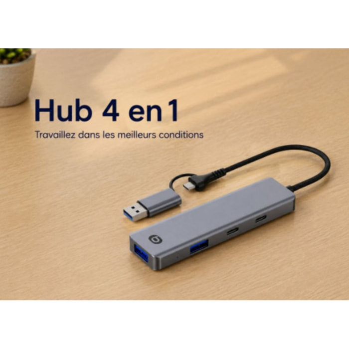Hub ESSENTIELB 4 en 1 x2 USB-A + x2 USB-C