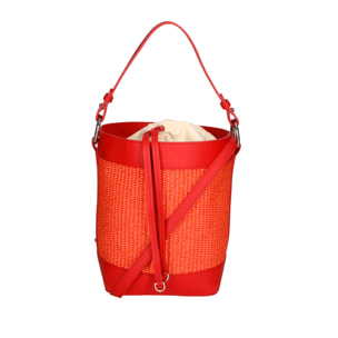 Borsa a secchiello da donna - Modello False - Misto pelle e tessuto - 24.0 x 18.0 x 15.0 cm