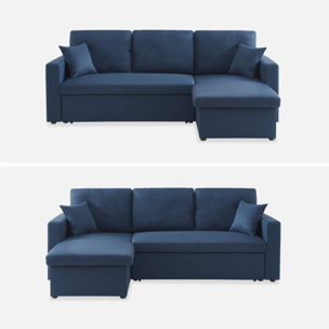 Canapé d'angle convertible en tissu bleu - IDA - 3 places. fauteuil d'angle réversible coffre rangement lit modulable