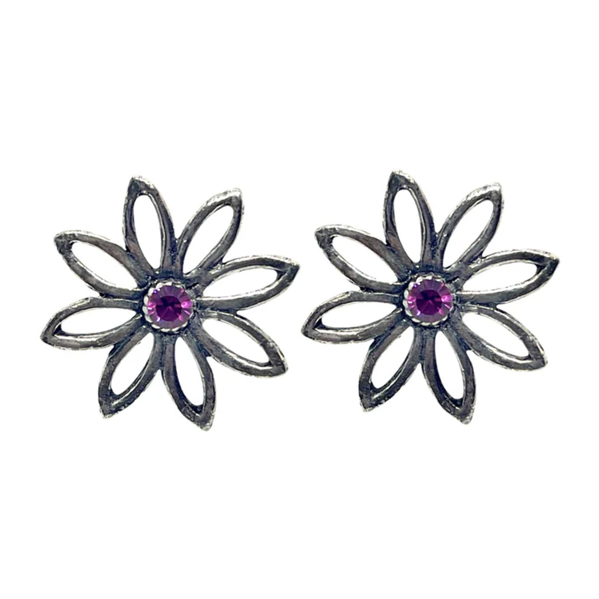 Pendiente flor cristal Sw en fuschia