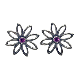 Pendiente flor cristal Sw en fuschia