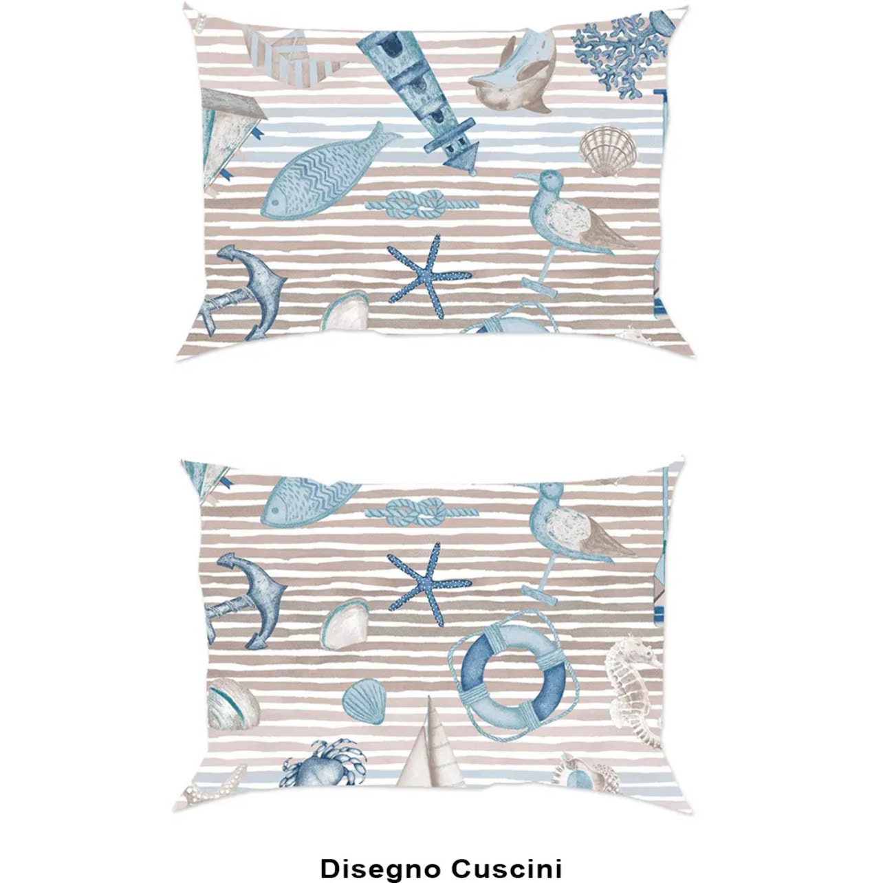 Completo Lenzuola MARE BEIGE 100% Cotone e Made in Italy stile nautico marittimo