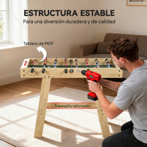 Futbolín para Niños de Madera, Mesa de Futbolín con 2 Marcadores, 8 Asas, 22 Jugadores y Barras Telescópicas, para Niños de +6 Años y Adultos, Familias, Fiestas, 114x78x88 cm, Natural