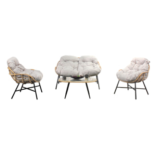 Salon de jardin 4 places canapé + fauteuils beige - CASMA