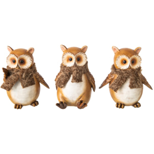 J-Line Hibou foulard - polyrésine - beige/marron - large - assortiment de 3