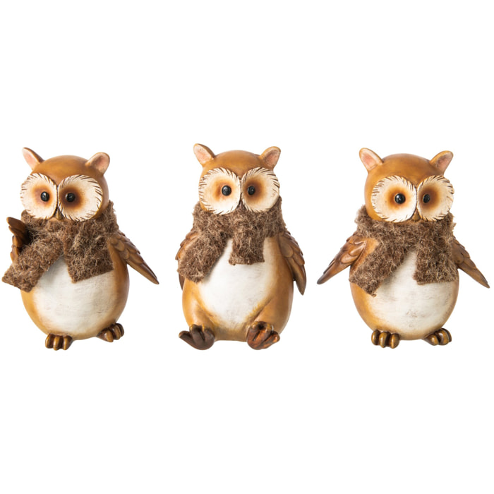 J-Line Hibou foulard - polyrésine - beige/marron - large - assortiment de 3