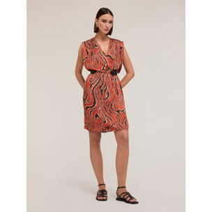 Motivi - Vestido corto cruzado de satén estampado - Naranja sol
