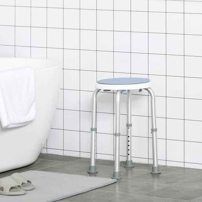 Tabouret de douche siège de douche - hauteur réglable, pivotant 360° - alu PP blanc bleu