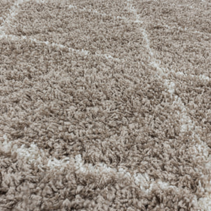 ALVOR - Tapis shaggy à poils longs motif berbère beige