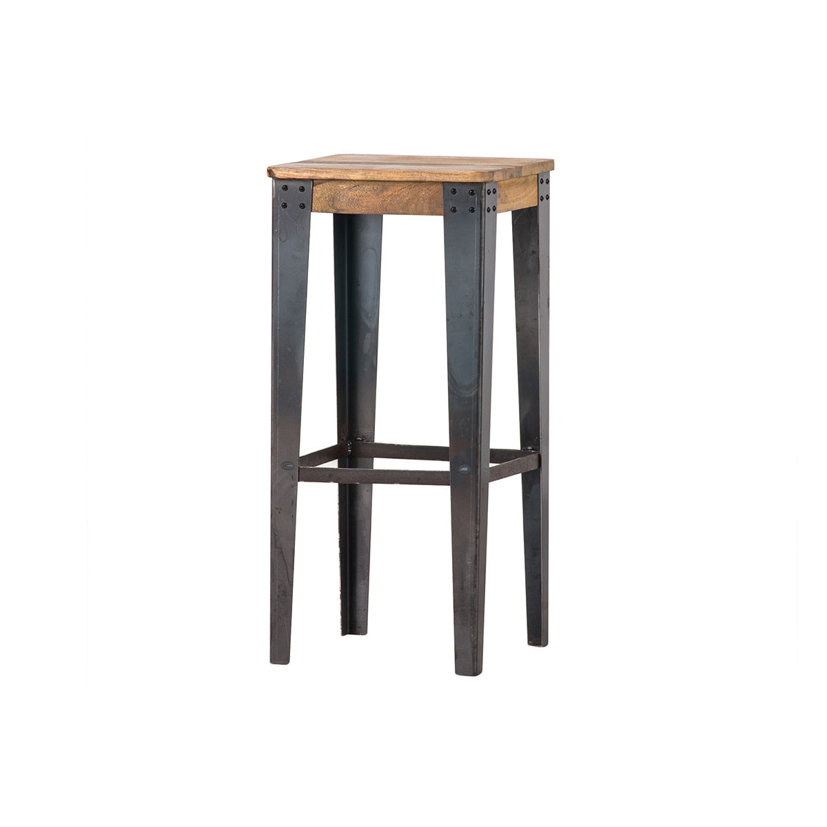 Tabouret de bar industriel acier et bois manguier massif H75 cm MADISON