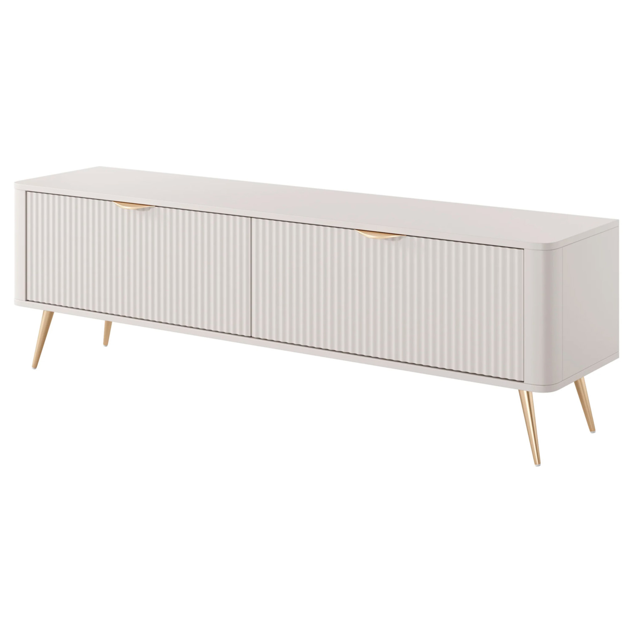 Mobile Porta TV Moderno Con Ante Cannettate Mobiletto Con 2 Ante A Ribalta E Vani Contenitore Design Moderno Soggiorno Salotto Living Home Rostock 163.2 x 38 x 51.2 Cm Cashmere