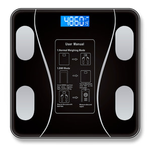 Bilancia intelligente con 8 metriche essenziali. Peso, grasso%, IMC, età corporea, ecc.