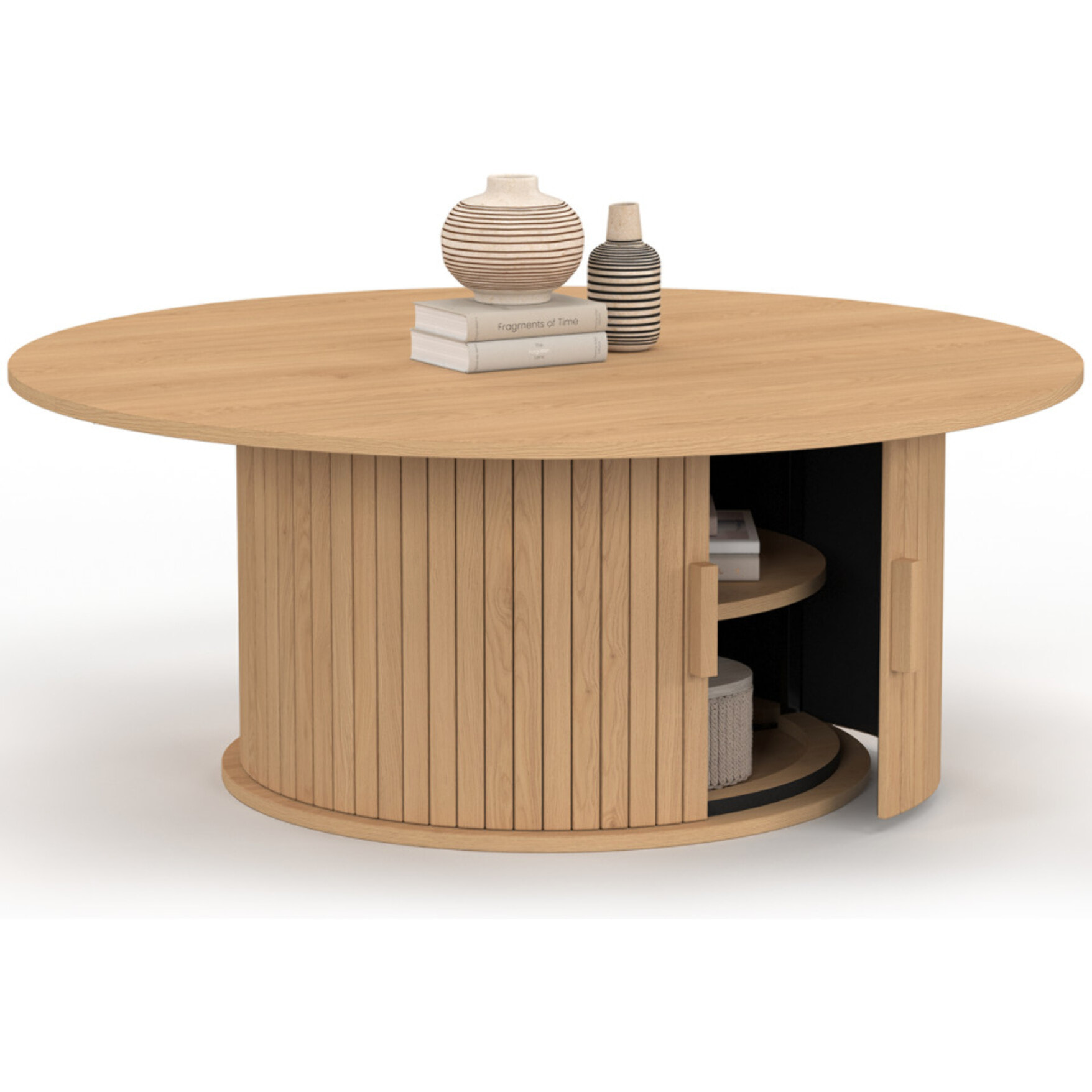 Table basse ronde Albane pied lattes avec rangement Ø100cm