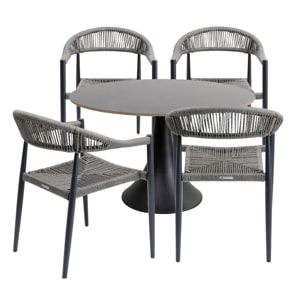 Ensemble de jardin Grande Possibilita table 120cm et 4 chaises grises Kare Design