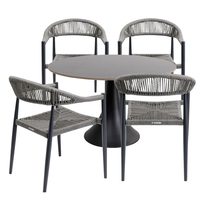 Ensemble de jardin Grande Possibilita table 120cm et 4 chaises grises Kare Design