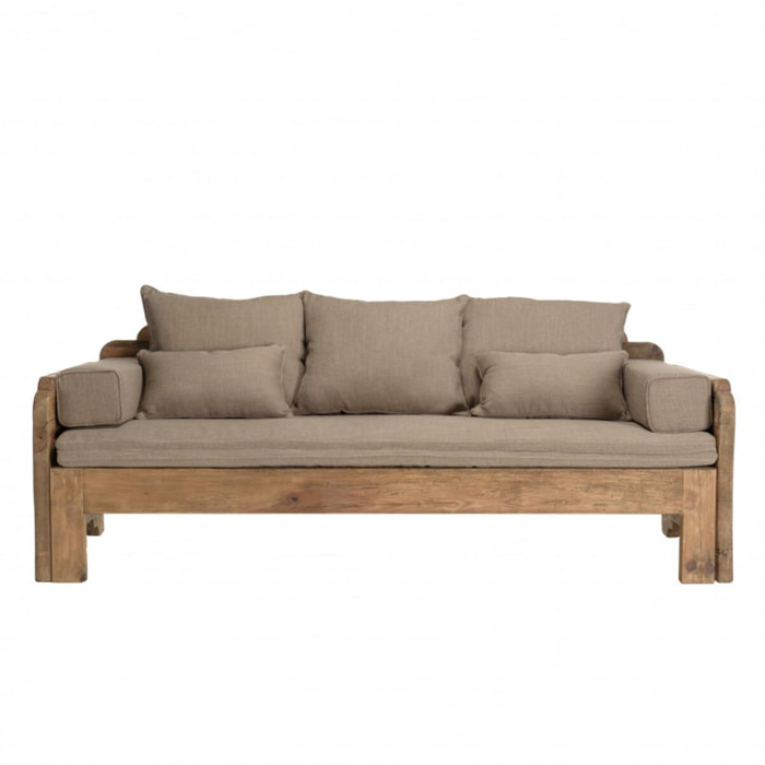 ANDRIAN - Canapé-lit bois Pin recyclé 3 places avec coussins