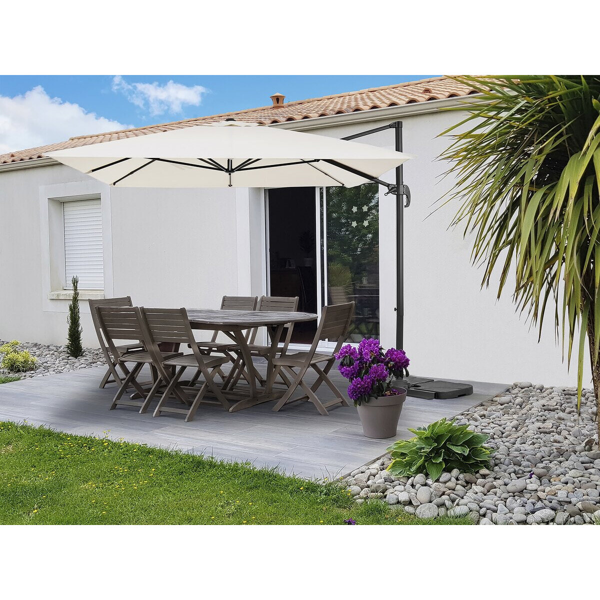 Parasol jardin déporté en aluminium "Sky 4" - 3 x 4 m - Ecru