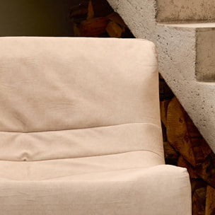 Fauteuil chauffeuse en velours style contemporain 3 places beige