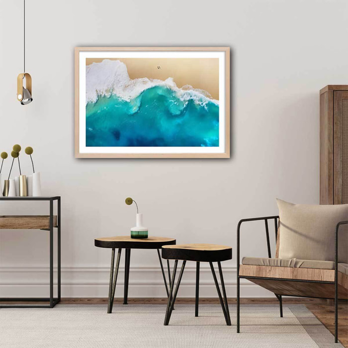 Affiche paysage kelingking bali Affiche + cadre en bois - Chêne