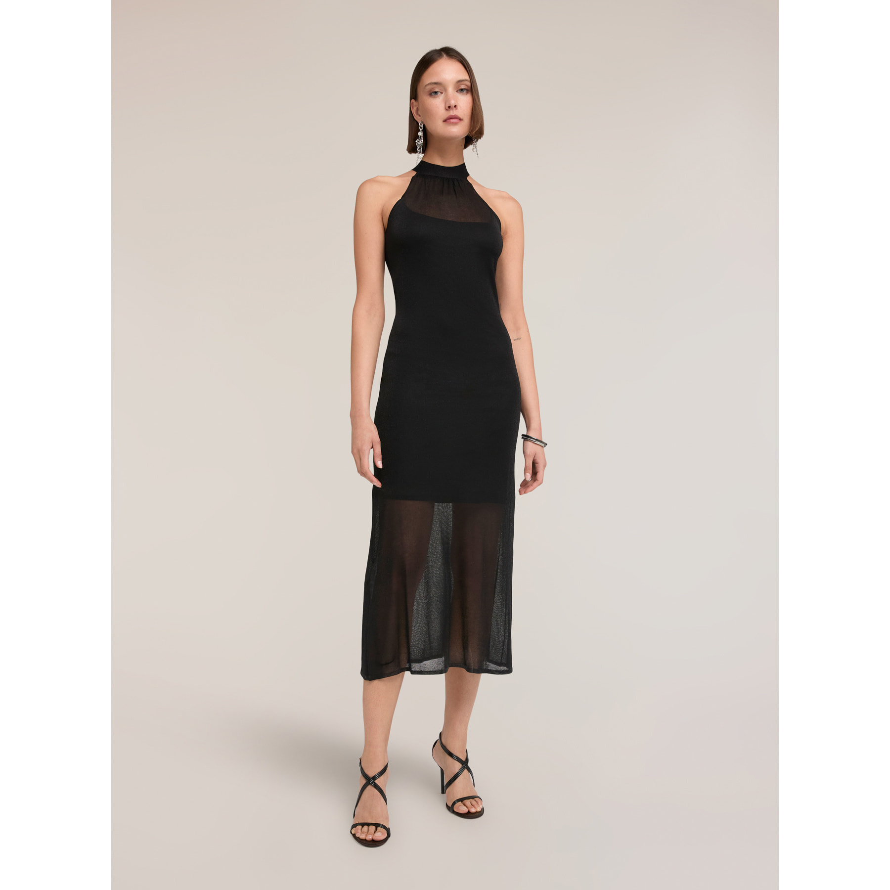 Motivi - Vestido tubo de punto con transparencias - Negro