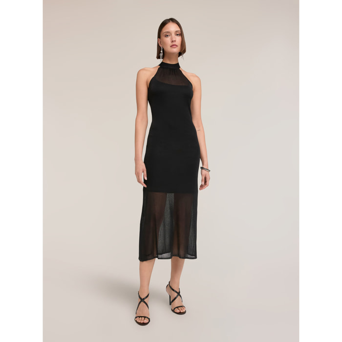 Motivi - Vestido tubo de punto con transparencias - Negro