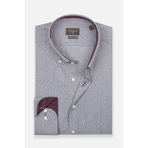 camicia uomo 1 bottone button down slim Jacquard Fantasia Grigio/Bianco