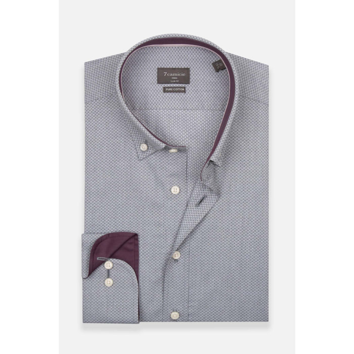 camicia uomo 1 bottone button down slim Jacquard Fantasia Grigio/Bianco