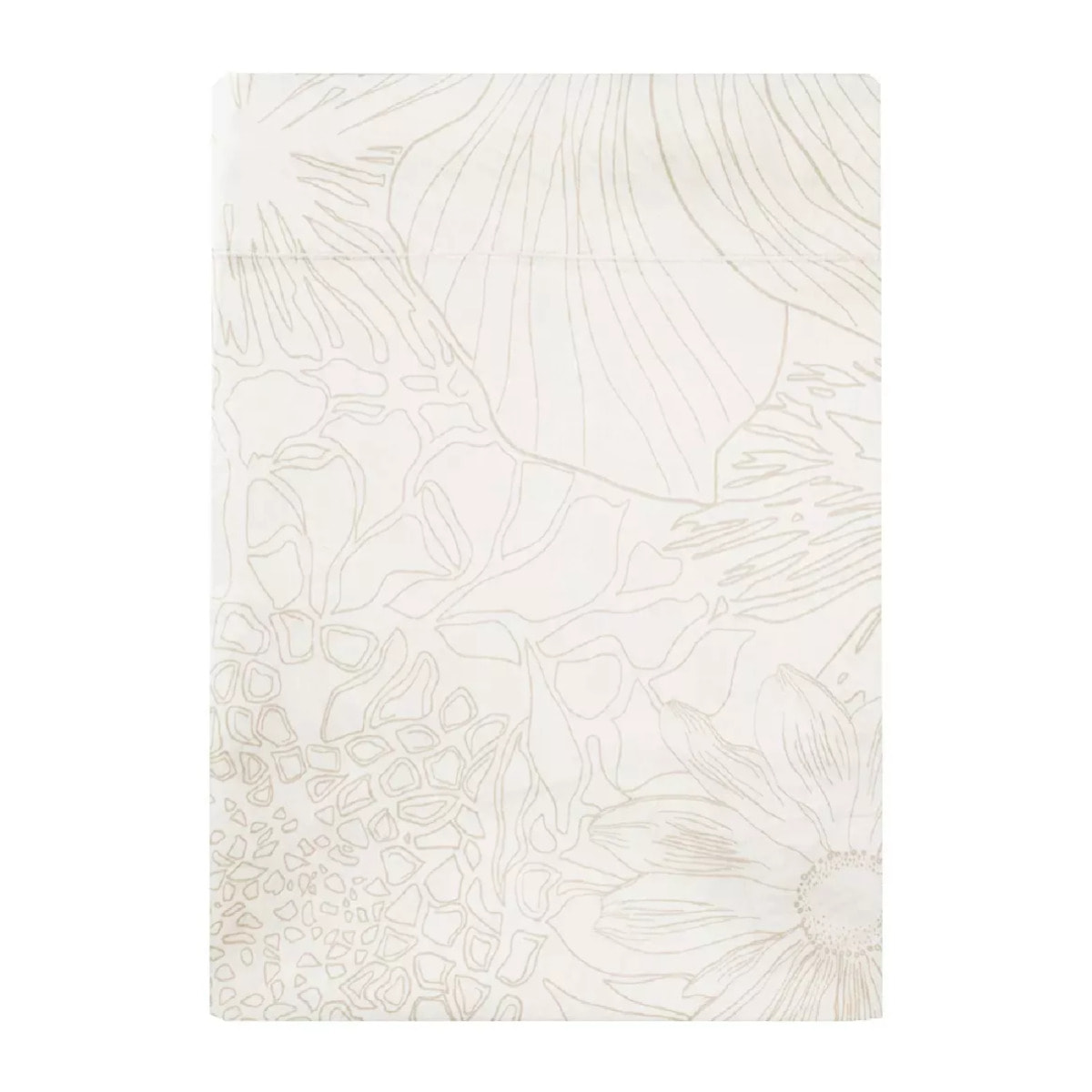 Drap plat satin de coton imprimé blanc beige Flower power white