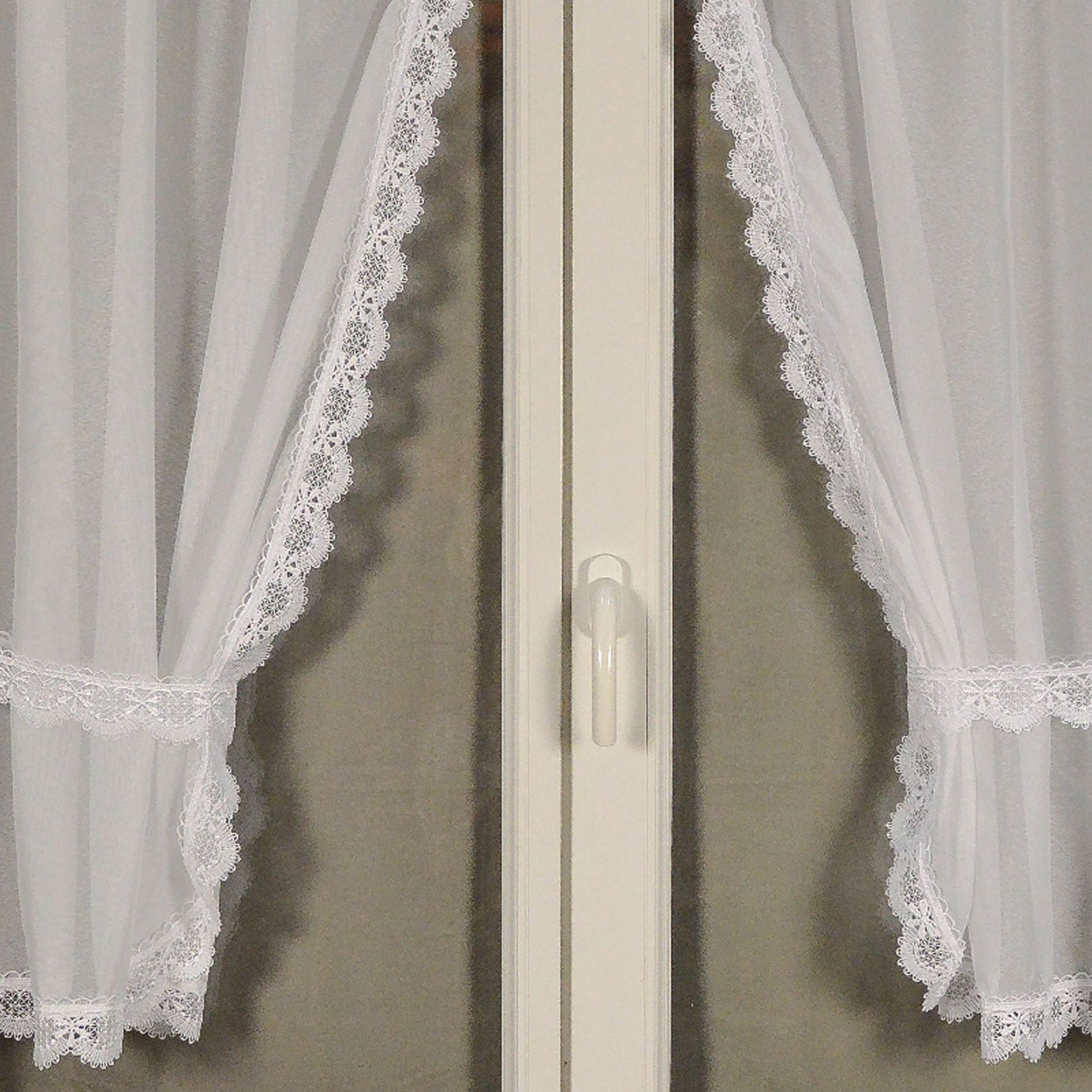 Paire de rideaux bonne femme à bord macramé - Blanc