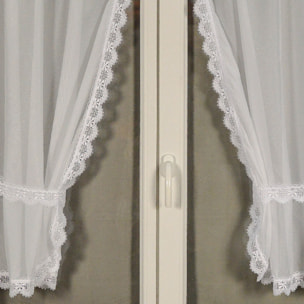 Paire de rideaux bonne femme à bord macramé - Blanc