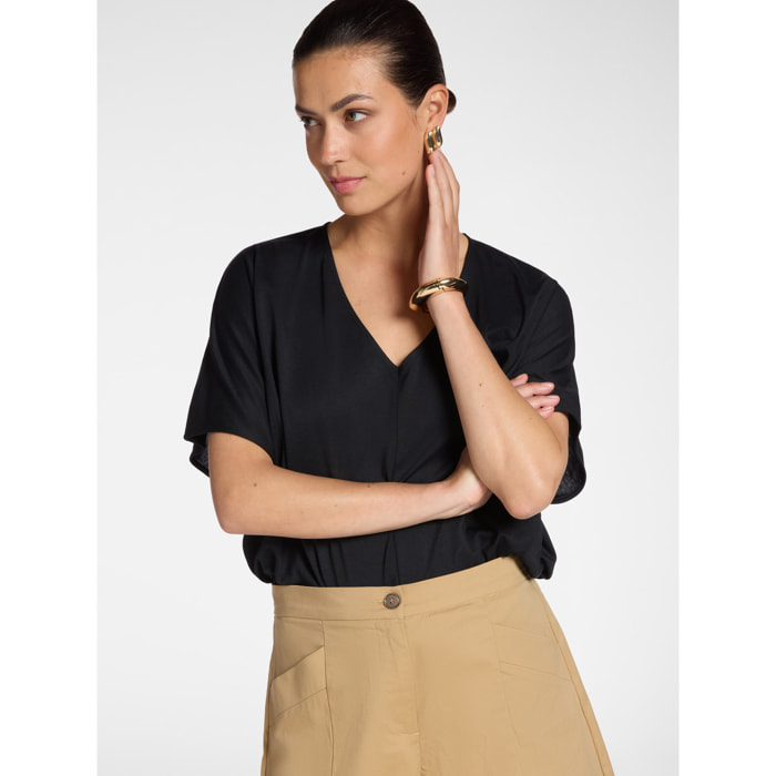 Elena Mirò - Camiseta cuello en V - Negro