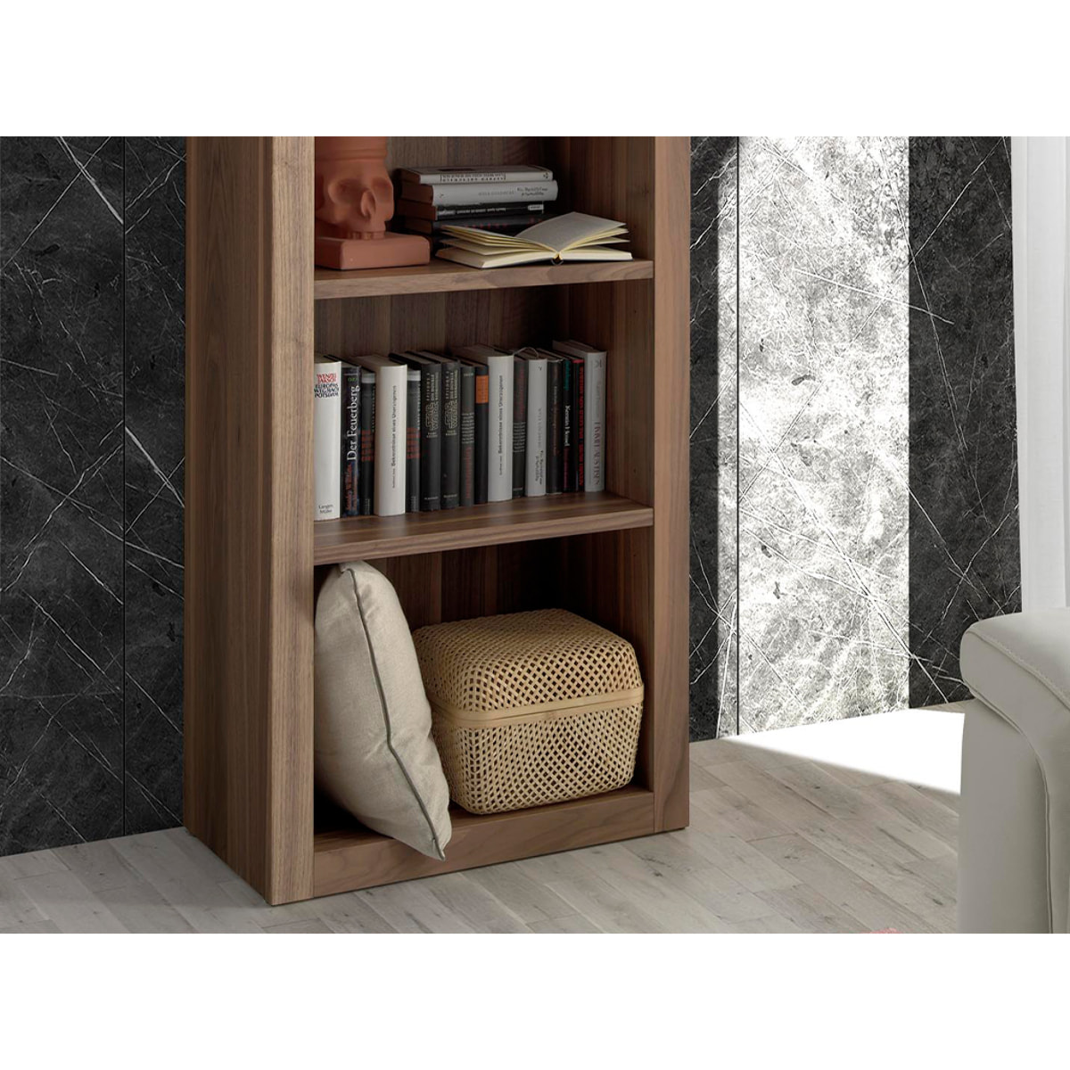 Estantería librería en madera chapada de nogal 65x40x200cm