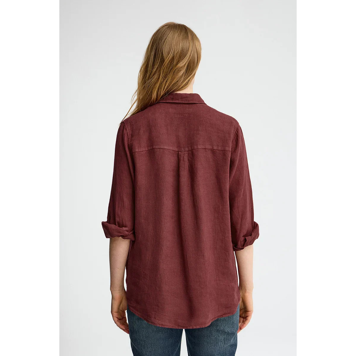 Camicia vinaccia in lino relaxed fit con ricamo Polo Club