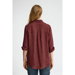 Camicia vinaccia in lino relaxed fit con ricamo Polo Club