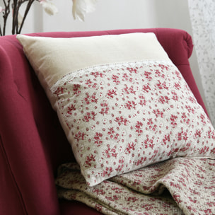 Coussin carré fleurs en coton - Rose