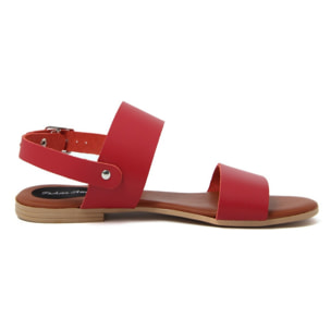Sandali Flat Made in Italy in pelle colore Rosso, Altezza tacco 1,2 cm