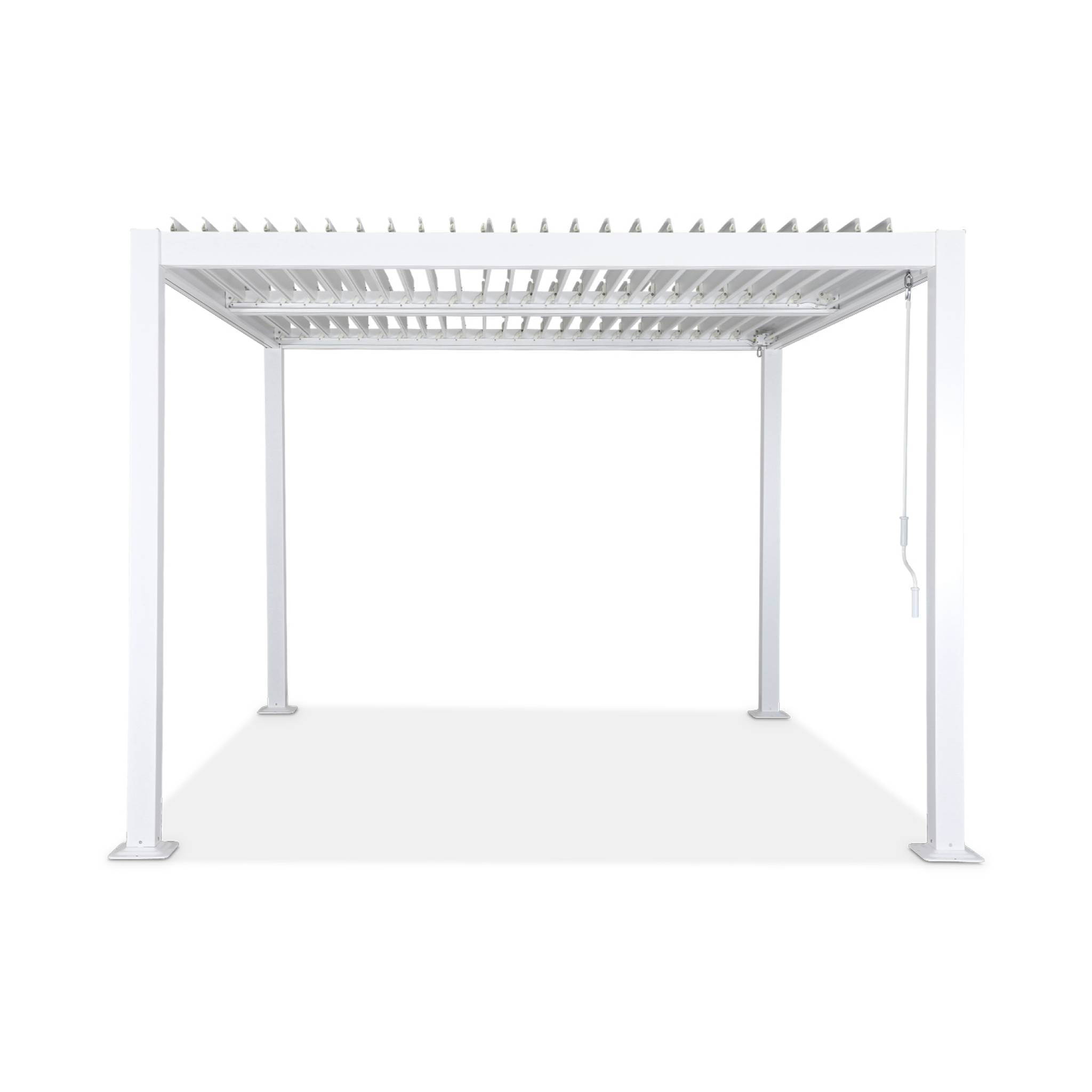 Pergola bioclimatique blanche. aluminium et acier. 3x3m. lames orientables