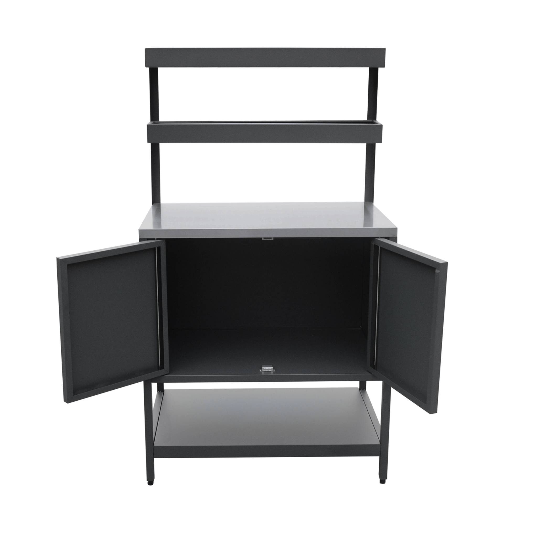 Cuisine d'extérieur en acier noir avec 2 étagères suspendues et 2 portes L80cm