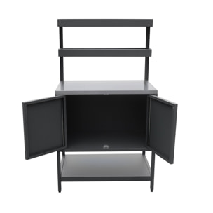 Cuisine d'extérieur en acier noir avec 2 étagères suspendues et 2 portes L80cm