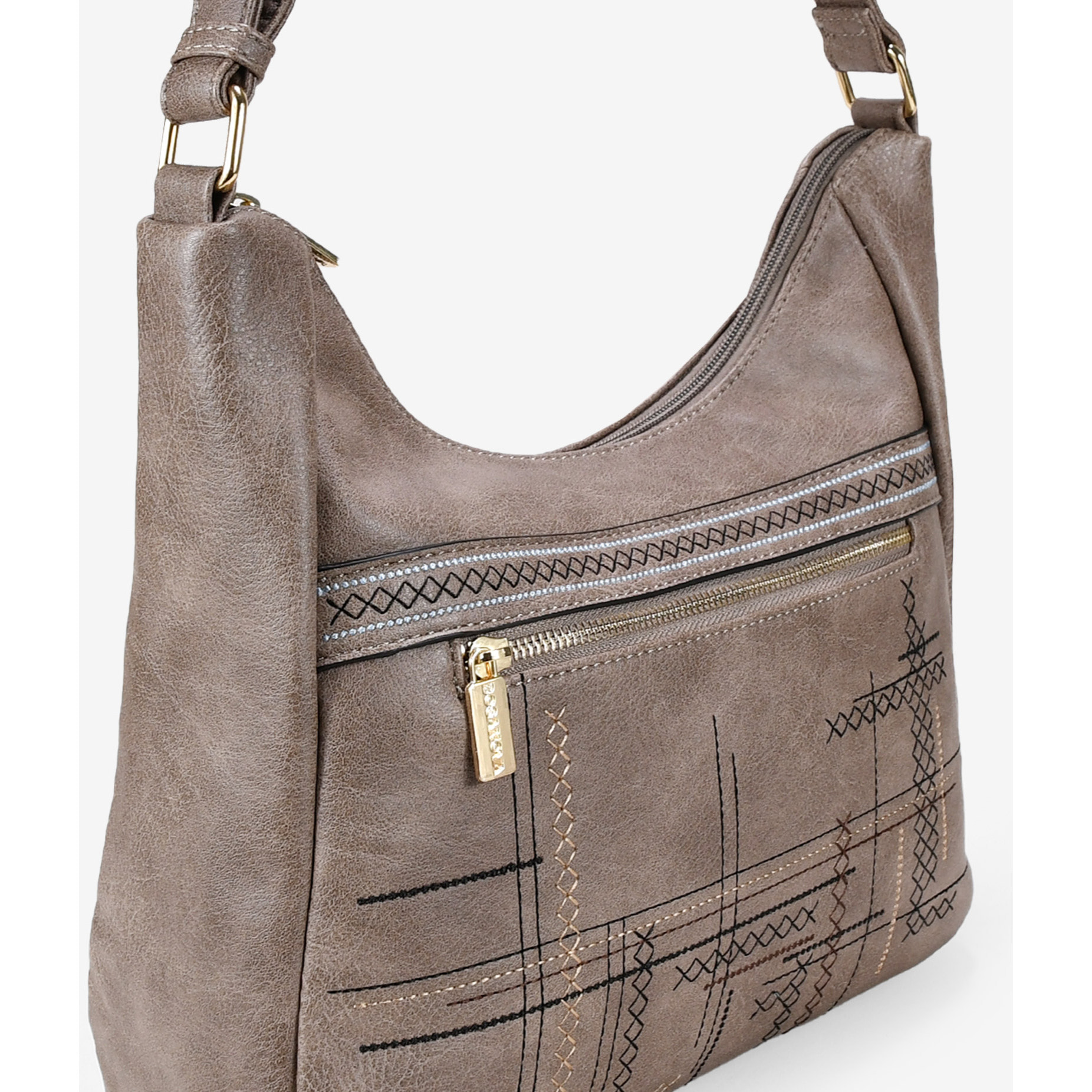 Bolso góndola taupe con bordado